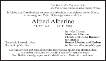 Traueranzeige von Alfred Alberino von MERKUR & TZ