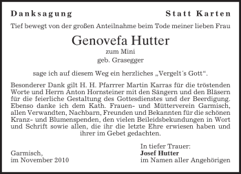 Traueranzeige von Genovefa Hutter von MERKUR & TZ