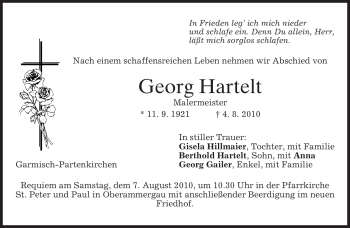Traueranzeige von Georg Hartelt von MERKUR & TZ