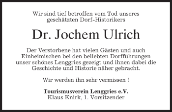 Traueranzeige von Jochem Ulrich von MERKUR & TZ