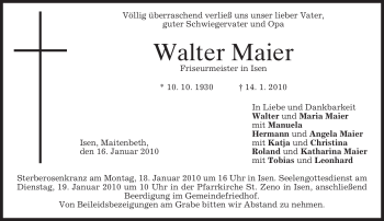 Traueranzeige von Walter Maier von MERKUR & TZ