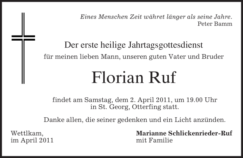  Traueranzeige für Florian Ruf vom 31.03.2011 aus MERKUR & TZ
