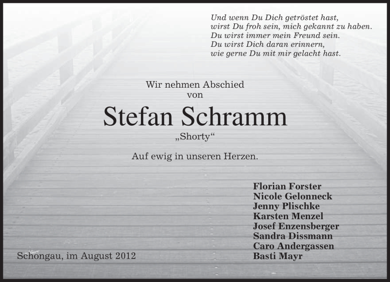  Traueranzeige für Stefan Schramm vom 24.08.2012 aus MERKUR & TZ