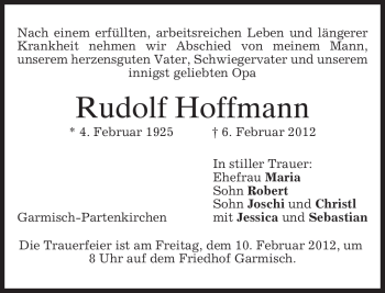 Traueranzeige von Rudolf Hoffmann von MERKUR & TZ