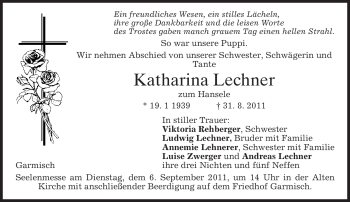 Traueranzeige von Katharina Lechner von MERKUR & TZ