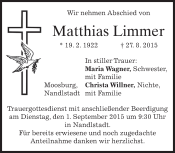 Traueranzeige von Matthias Limmer von merkurtz