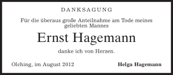 Traueranzeige von Ernst Hagemann von MERKUR & TZ