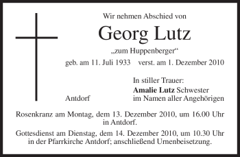 Traueranzeige von Georg Lutz von MERKUR & TZ