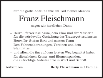 Traueranzeige von Franz Fleischmann von merkurtz