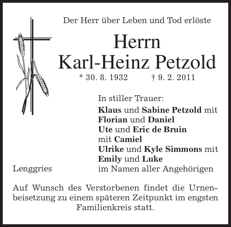  Traueranzeige für Karl-Heinz Petzold vom 12.02.2011 aus MERKUR & TZ