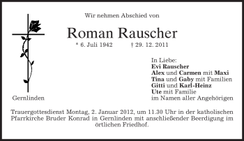 Traueranzeige von Roman Rauscher von MERKUR & TZ