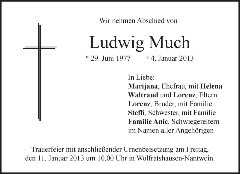  Traueranzeige für Ludwig Much vom 08.01.2013 aus Münchener Merkur