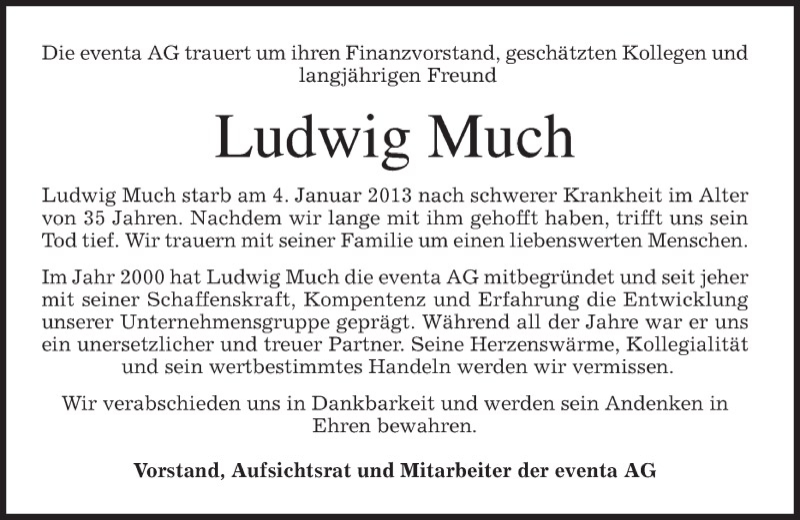  Traueranzeige für Ludwig Much vom 11.01.2013 aus Münchener Merkur