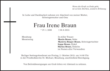 Traueranzeige von Irene Braun 