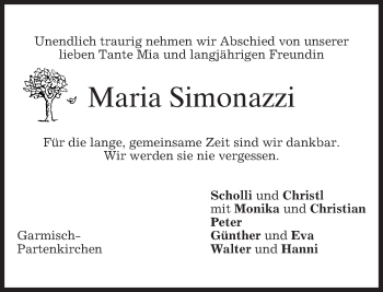 Traueranzeige von Maria Simonazzi 