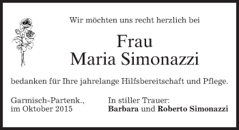 Traueranzeige von Maria Simonazzi 