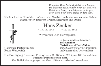 Traueranzeige von Hans Zenker 