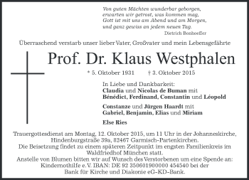 Traueranzeige von Klaus Westphalen 