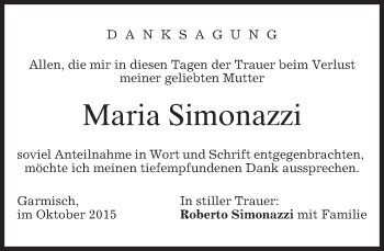 Traueranzeige von Maria Simonazzi 