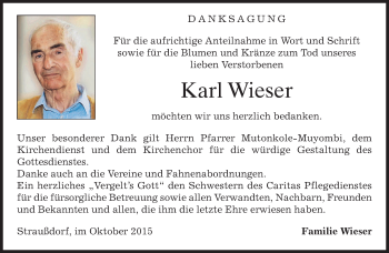 Traueranzeige von Karl Wieser 