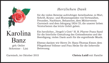 Traueranzeige von Karolina Banz 