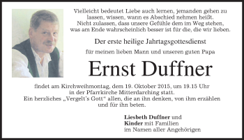 Traueranzeige von Ernst Duffner 