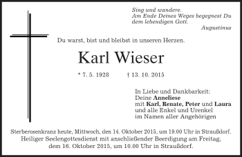 Traueranzeige von Karl Wieser 