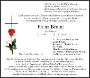 Traueranzeige von Franz Braun 