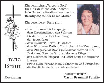 Traueranzeige von Irene Braun 