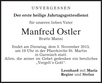 Traueranzeige von Manfred Ostler 