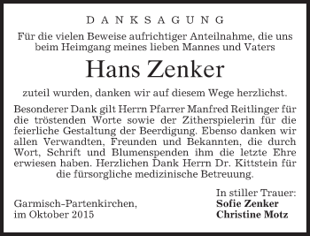 Traueranzeige von Hans Zenker 