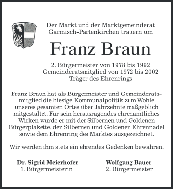 Traueranzeige von Franz Braun 