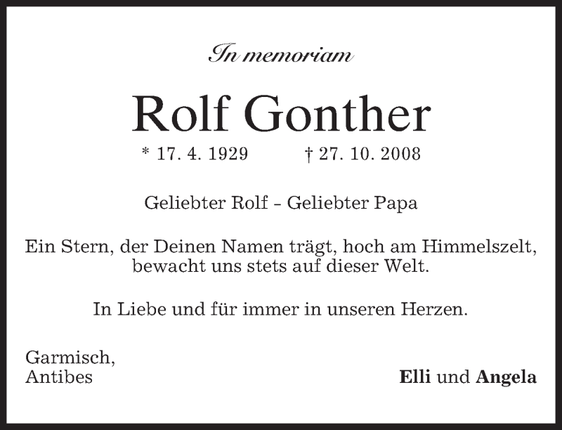  Traueranzeige für Rolf Gonther vom 27.10.2015 aus 