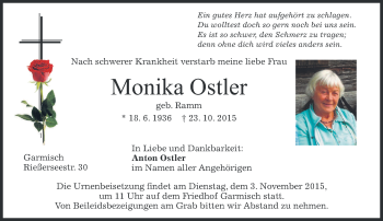 Traueranzeige von Monika Ostler 