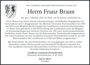 Traueranzeige von Franz Braun 