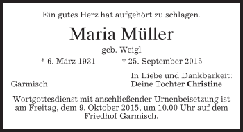 Traueranzeige von Maria Müller 