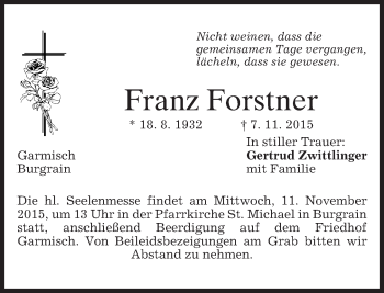 Traueranzeige von Franz Forstner 