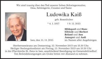 Traueranzeige von Ludowika Kaiß 