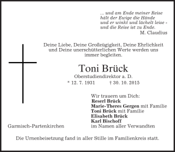 Traueranzeige von Toni Brück 