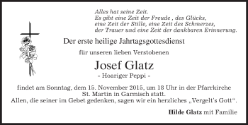 Traueranzeige von Josef Glatz 