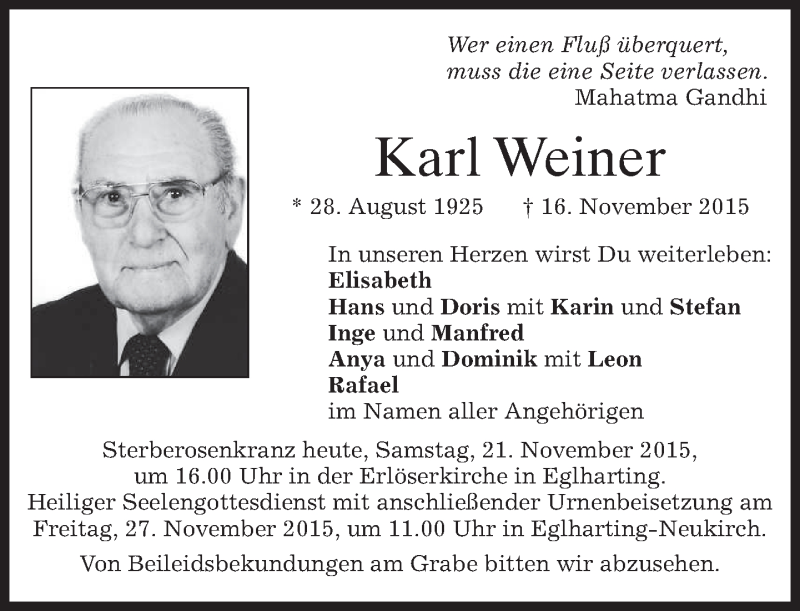 Traueranzeigen von Karl Weiner trauer.merkur.de
