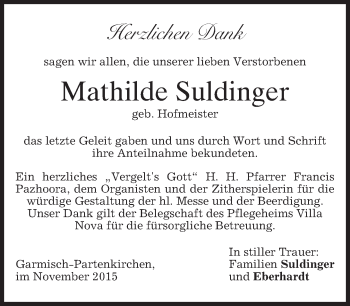 Traueranzeige von Mathilde Suldinger 