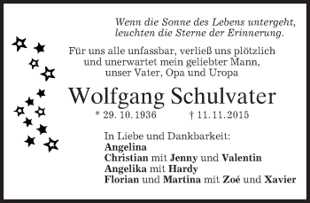 Traueranzeige von Wolfgang Schulvater 