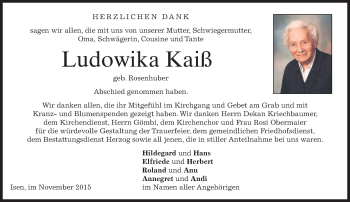 Traueranzeige von Ludowika Kaiß 