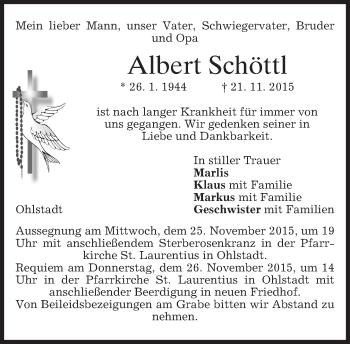 Traueranzeige von Albert Schöttl 