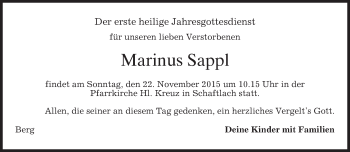 Traueranzeige von Marinus Sappl 