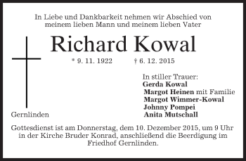 Traueranzeige von Richard Kowal 