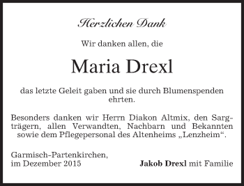 Traueranzeige von Maria Drexl 