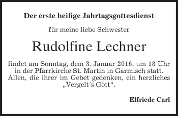 Traueranzeige von Rudolfine Lechner 