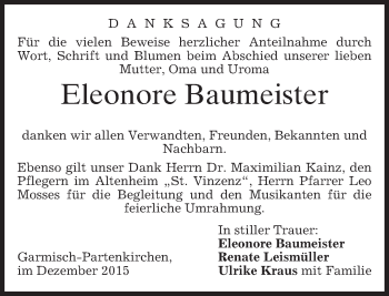 Traueranzeige von Eleonore Baumeister 